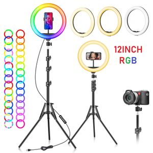 12 Inch RGB Ring Light with 82" Tripod 2500K-8500K Dimmable LED RingLight 3 Color Modes 10 Brightness Level for YouTube Live TikTok Video Recording 12INCH
