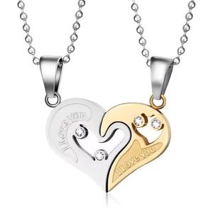Couple Necklace  I Love You Diamond Zircon Necklaces  Heart -shaped  Pendant Jewelry Gifts For Men Women