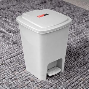 30L Gray Hard Plastic Tight Lid Odor Control Step Pedal Waste Garbage Dust Bin 