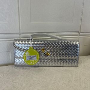 Women’s Woven Clutch Handbag with Top Handle & Chain Strap