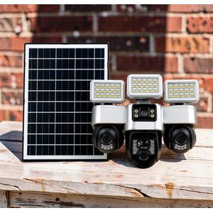 Smart Security Motion Detection Auto Tracking Alarm Lights Outdoor Use 4G Triple Lens Solar Camera with Solar Flood Lights 