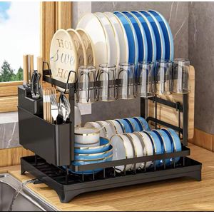 2 tier advanced dishrack with water drainer and glass holders