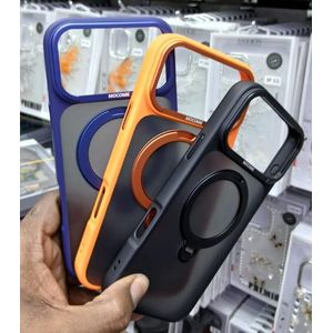 MOCOME Ostand Spin Air Magnetic Phone Case for Apple iPhone 17 Pro Max – Rotating Ring Stand Shock-Resistant Cover with MagSafe Support (Orange)