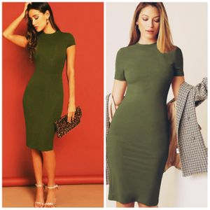 Chiq Ladies' Elegant Bodycon Cotton Dress, Short Sleeved Light - Green