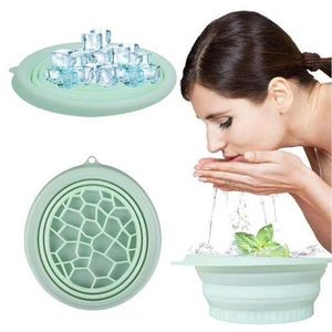 Portable & Collapsible Silicone Ice Facial Folding Washbasin with Built-In Ice Tray, Green