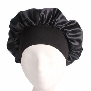 Wide Band Satin Hair Bonnet Sleeping Cap UNISEX Satin Bonnet Silk Hair Cap Hat-black