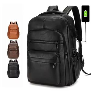 High QualityUSBCharging Backpack MenPULeather Large Capacity Computer Backpack School Backpack