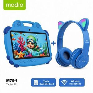 Modio M794 Kids Tablet – 7 Inch, Dual SIM,256GB ROM 6GB RAM, 4000mAh Battery,Dual sim and Wifi Enabled Learning & Entertainment Tablet with Free wireless Headphones for Kids 1–8 Years -BLUE