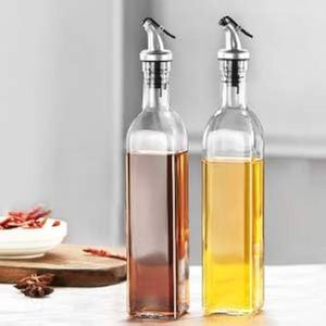 2-in-1 Glass Oil Dispenser Bottle 580ml Oil Containers for Kitchen Oil Bottle for Kitchen Oil Can for Kitchen Oil & Vinegar Bottle (Pack of 2)