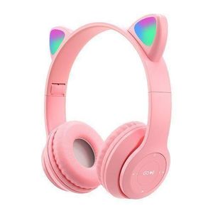 Pink Girl Wireless Headphones RGB Cute Cat Ears HeadsetEars Stereo Headset