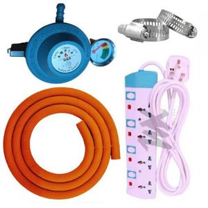 Ampia 13Kg GAS CYLINDER REGULATOR , WITH 2 SAFETY CLIPS & 2M PIPE + FREE 4 WAY POWER EXTENSION CABLE  