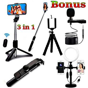 Tripod Stand 3 in 1 Selfie Stick // Tripod Stand Selfie Stick // Lapel Microphone // Adjustable Ring Light 