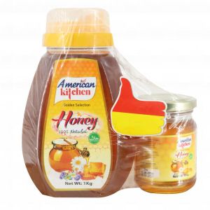 American Kitchen Pure Honey – 1kg + 150g Free (1150g) – Natural Sweetener in Hexa Squeeze Jar – No Additives