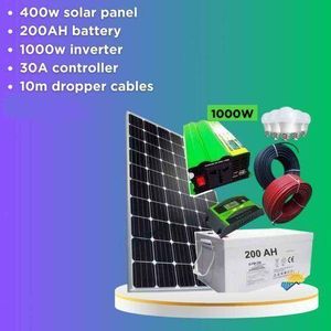 Sunnypex  400W Solar Panel Full Kit + 200AH Battery + 30AH Solar Charge Controller + 1000Watts Inverter + 5 DC Bulbs + 10M Cable Cable