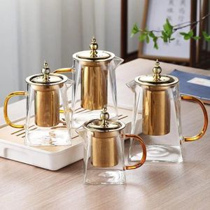 750ML New Heat Resistant Glass Teapot With Stainless Steel Infuser Heated 1 Tea Pot Good Clear Kettle Square Filter Baskets