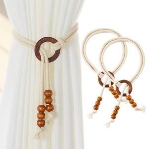 Un Branded 2 Pieces Vintage Natural Wood Curtain Tiebacks