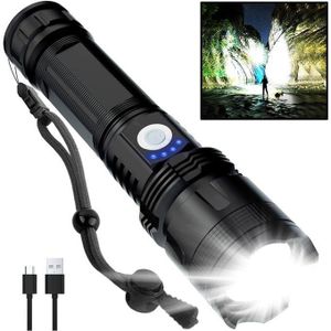P50 Super Bright Rechargeable LED Flashlight Zoomable 2000 Lumens Waterproof Torch, USB-C Charging, Outdoor Security Emergency Light (AAA/ 18650/ 26650 Compatible)