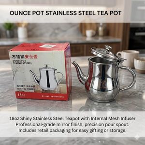 Stainless Steel Teapot 18oz with Mesh Infuser – Mirror Finish Tea Pot