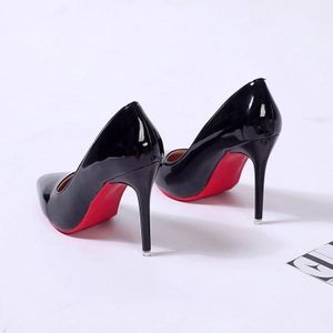 10 Cm Big Size Red Bottom High Heels Brand Pattern Leather Women Pumps  Pointed Toe High Heels Shoes Plus Size 35-46