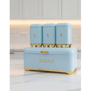 *Nordic bread Bin with Three Canister Set-Blue*