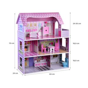 Wooden Doll House Play Set – Kids Indoor Pretend Play Toy