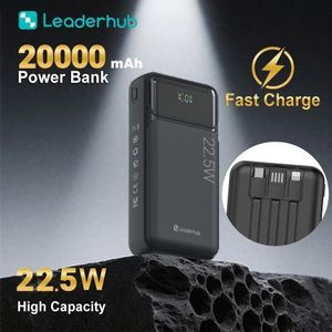 Leaderhub 3-Cables Portable Power Bank 20000mAh Fast Charger for Travel/Family