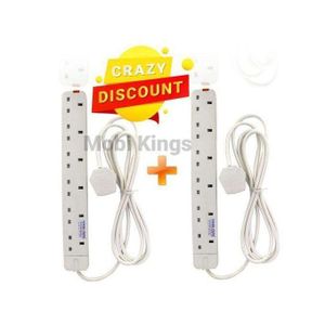 Power King 2Pcs 6 Way Power Extension Socket 3M Cable