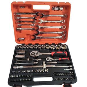 Multifunctional 82 pcs Dr. Socket Spanner Set - 1/2'' and 1/4'' sleeve set 1/4 Drive Metric Extension Bar with Box Car Repair Tool Ratchet Torque Wrench Automobile Tools Kit, DIY Home repair kit