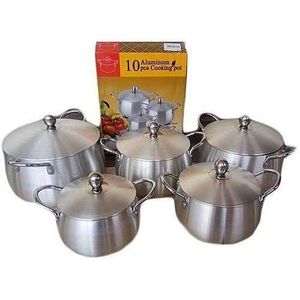 Aluminium Belly Cooking Pots 10PC Set - silver, grey