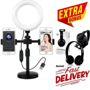 LED Ring Light with Tripod Stand & Phone Holder – 360° Adjustable for Video & Selfie + Bluetooth Headphones