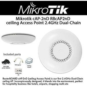 MikroTik  RBcAPL-2nD cAP lite 300Mbps Indoor Wireless Access Point – 2.4GHz Wi-Fi 4  Ceiling Mount  PoE-In  RouterOS Level 4  CAPsMAN Compatible