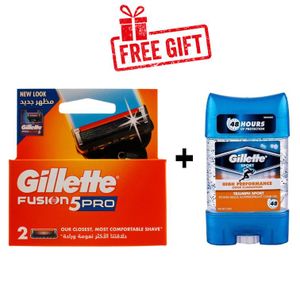 Gillette Fusion 5 PRO Men’s Razor (Shaving) Blade Refills pack of 2 + Free Gift (Gillette Triumph Sport High Performance Antiperspirant Gel - 75 ml)