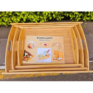 3-Piece High-Quality Bamboo Serving Plate Set – Heavy-Duty Natural Serving Trays with Durable Handles for Elegant Food Presentation