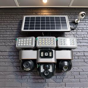 High Quality Material Best Performance Durable Quality 12MP 4G PTZ Multiple Lens screens Solar Camera with Solar Flood Light