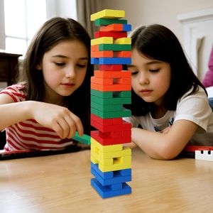 Coloured Jenga Wooden Blocks Game – Stacking Tower Balance Game for Kids & Family Fun