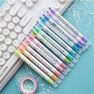 JIANWU 12pcs/set cute Double head fluorescent pen milkliner