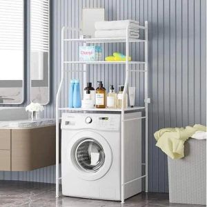 Over Washing Machine Storage Rack – Multi-Layer Floor Standing Laundry Organizer Shelf (White)