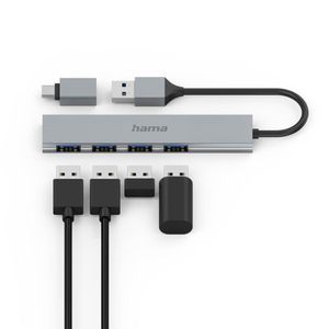 Hama  4in1 ULTRA SLIM USB HUB + USB-C ADAPTER (200141)Grey