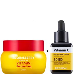 EQQUAL BERRY Vitamin illuminating Cream with Niacinamide, TXA & Vitamin C + Mediheal Vitamin C Face Serum. Moisturizes, Glows, Removes Dark Spots, Hyperpigmentation, Acne marks, Even the stone, Firms, Boost collagen production, Smooths & Softens