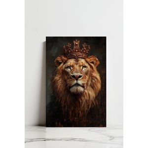 Canvas Home Royal Crowned Lion Canvas Wall Art – Luxury King Lion Portrait for Home & Office Décor