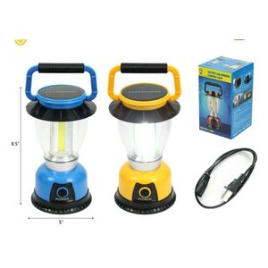 -in-1 Solar Rechargeable LED Camping Lantern & Emergency Light - USB Phone Charger - High Brightness - Black/Blue