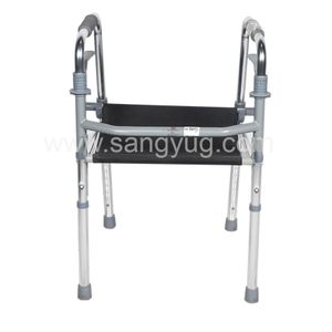 Adult Walking Frame, Foldable Walker Without Wheel With Seat, Height Adjustable