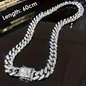 Silver Men's Iced Miami Cuban Link Chain Necklace Rhinestones Alloy Iced Out Hip Hop Jewelry
