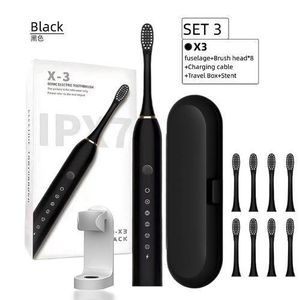 X3 Sonic Electric Toothbrush With 8 Brush Heads, Free Stand, Travel Box (black)