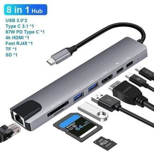 Type C To HDTV 8 In 1 Adapter HDMI PD 2 USB SD TF Rj45 Compatible With Linux, Windows XP, Windows Vista, Chrome OS, Windows 10