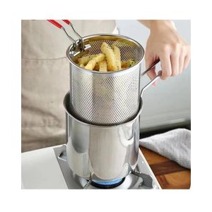 ShebSheb Stainless Steel Pot with Lift-Out Draining Basket & Food Tongs，2-piece set Personal Mini Deep Fryer Set, Portable 1.2L Stainless Steel Pot for Home Cooking Frying French Fries, Chicken and Bacon