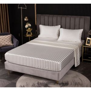 4 PCS Plain Color Stripe Silk Bedding Set