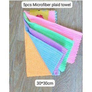 5pcs Household Cleaning Plaid Coral Dishwashing Cloth