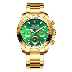 2026 New Men's Business Casual Luminous Waterproof Quartz Steel Watch - Gold and Green