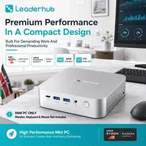 Leaderhub AD8 Ryzen 7 H 255 Mini PC, Radeon 780M, 32GB LPDDR5X, 1TB NVMe SSD, Dual 2.5GbE LAN, 4-Display Support – Mini PC Only
